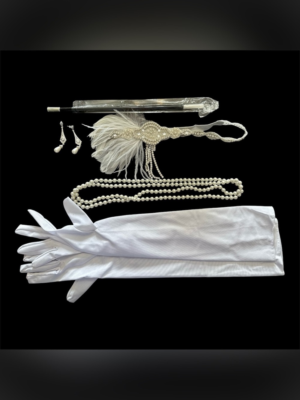1920’s Women’s Flapper Gatsby Halloween Costume Accessories Set Used